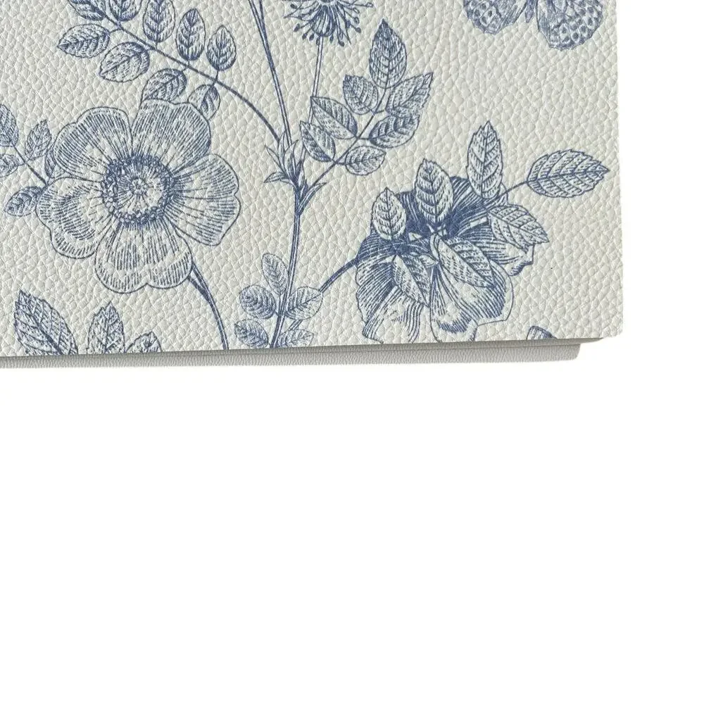 Mint & Ivy Faux Leather Placemats 13x18 Blue & White Floral Butterfly Set of 4